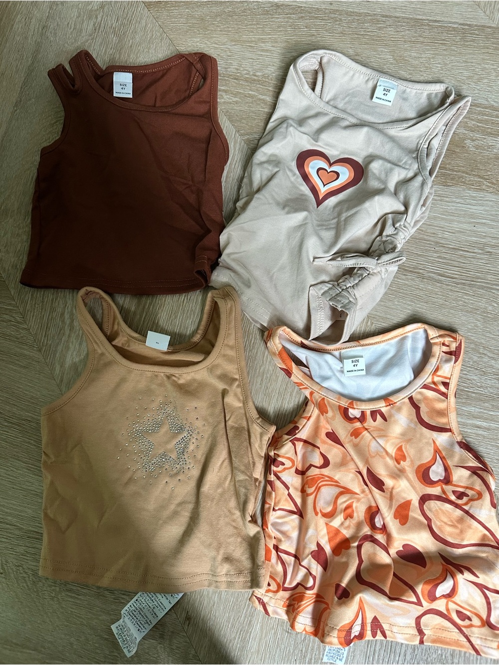 Girls' Tank Top Set — Brown, Cream, Tan & Orange Heart Prints
